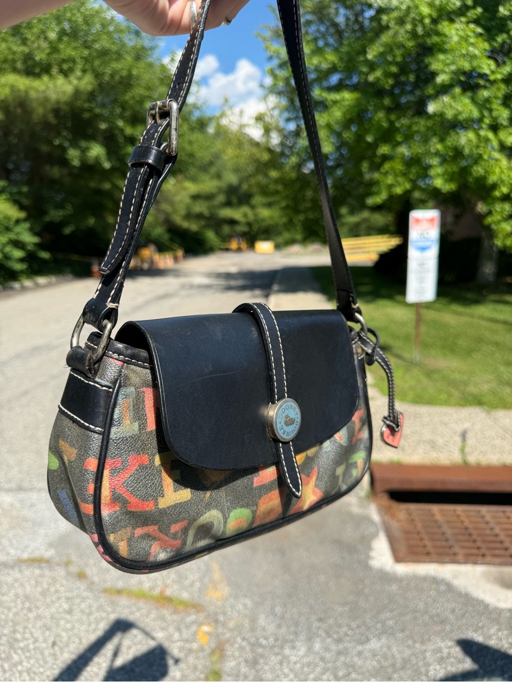 Vintage Y2K Dooney & Bourke Doodle (Crayon Graffiti) Flap Shoulder Bag